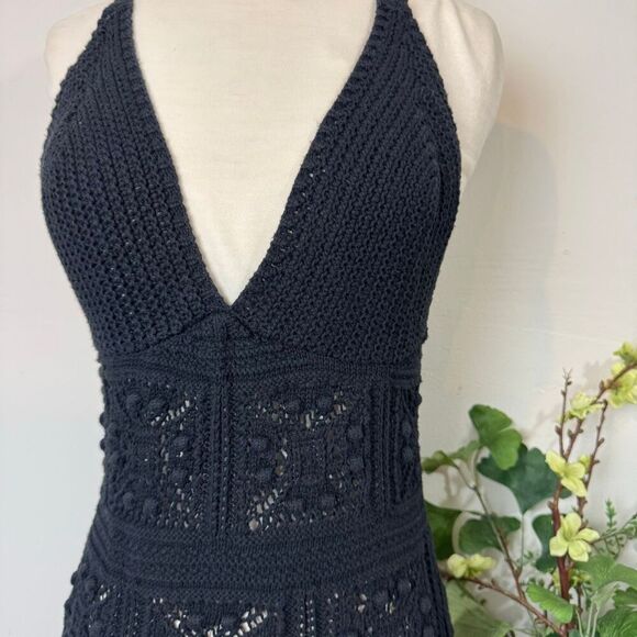Anthropologie Black Crochet Beach Coverup Bodycon Dress | Large - Picture 6 of 15